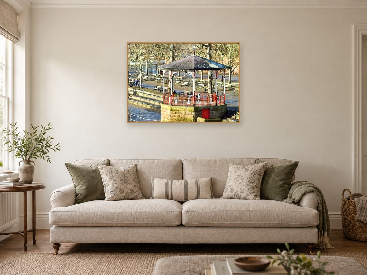 Bandstand, Chester — photographic print by Chris at A1, in an oak frame, in a sitting room