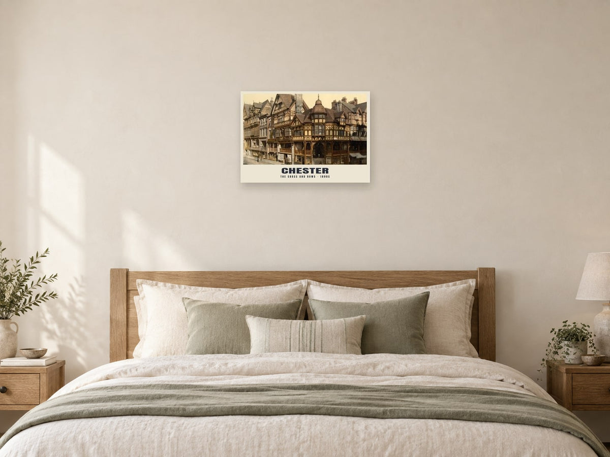 The Cross and Rows, Chester Poster at A2, as a poster, above a bed