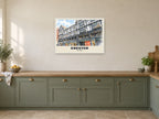 The Rows, Chester Poster at A1, in a white frame, in a kitchen