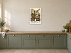 The High Street, Clovelly, 1890s Heritage Print at A2, in a white frame, in a kitchen