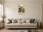 The High Street, Clovelly, 1890s Heritage Print at A2, in an oak frame, in a sitting room