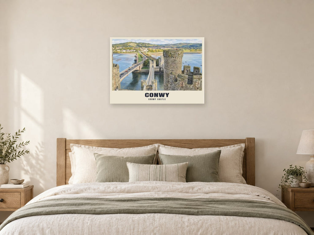 Conwy Castle Poster at A1, as a poster, above a bed