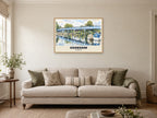 Cookham Bridge Poster at A1, in an oak frame, in a sitting room