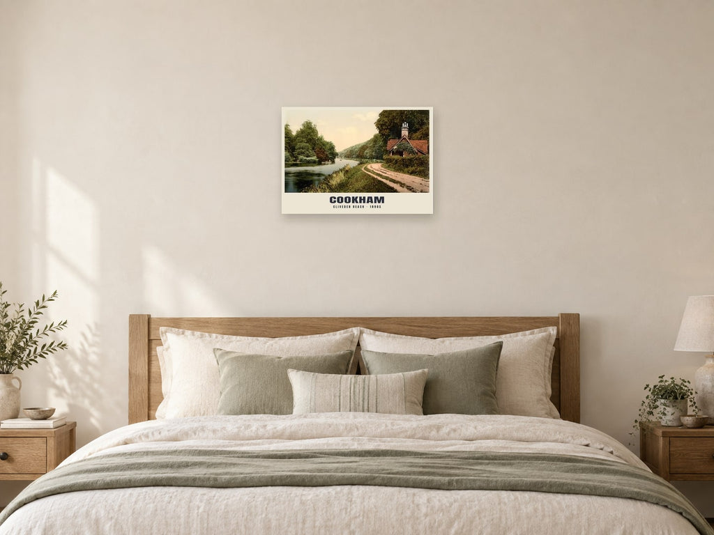 Cliveden Reach, Cookham, 1890s Heritage Print at A2, as a poster, above a bed