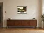Cliveden Reach, Cookham, 1890s Heritage Print at A2, in a black frame, above a sideboard