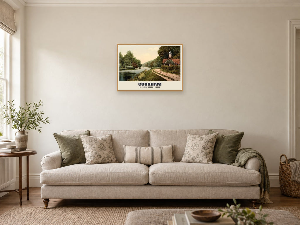 Cliveden Reach, Cookham, 1890s Heritage Print at A2, in an oak frame, in a sitting room