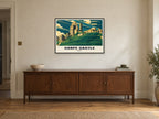Corfe Castle Poster at A1, in a black frame, above a sideboard