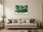 Corfe Castle Poster at A1, in an oak frame, in a sitting room