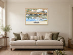 Crail harbour Poster at A1, in an oak frame, in a sitting room