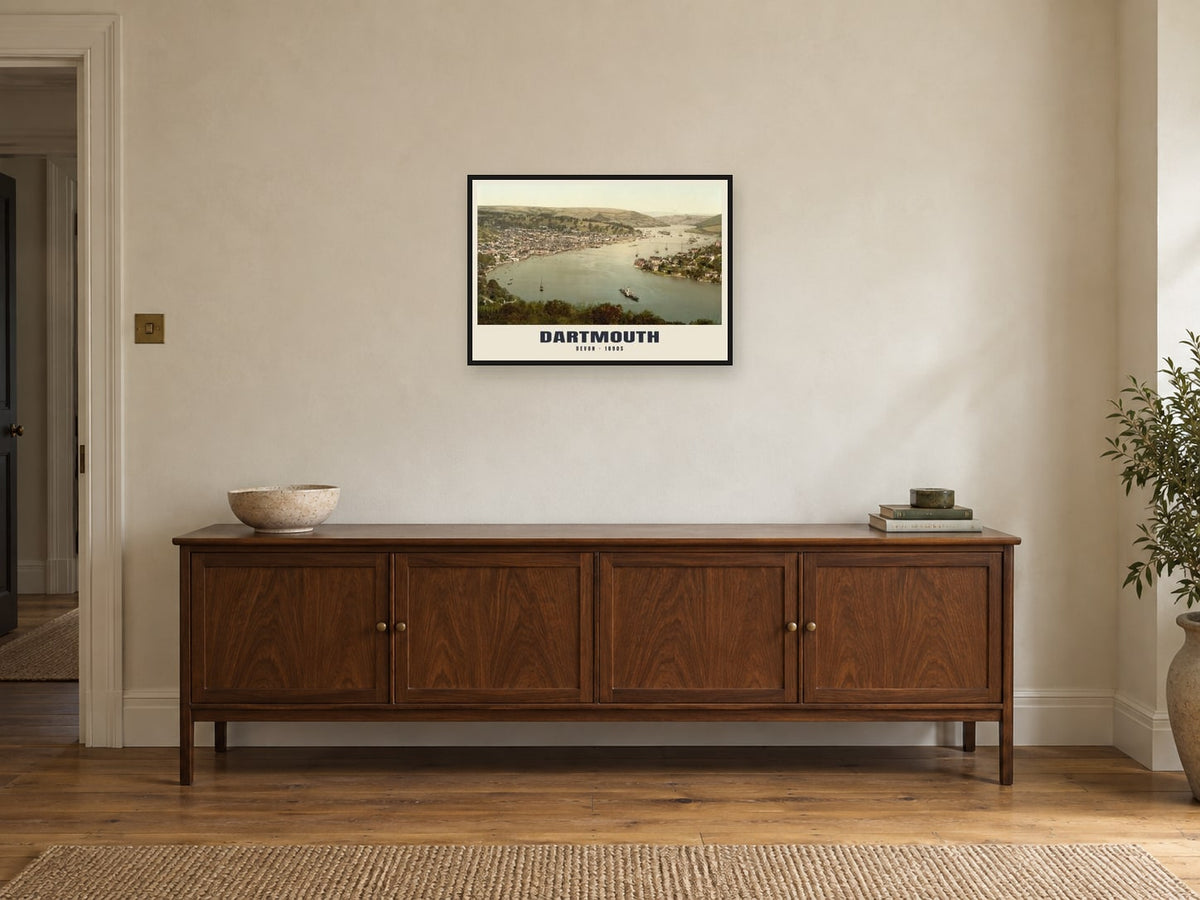 Dartmouth, 1890s Heritage Print at A2, in a black frame, above a sideboard