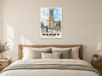 Derby Cathedral Poster at A1, as a poster, above a bed