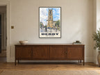 Derby Cathedral Poster at A1, in a black frame, above a sideboard