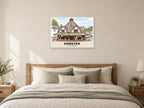 The Yarn Market, Dunster Poster at A1, as a poster, above a bed