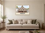 The Yarn Market, Dunster Poster at A1, in an oak frame, in a sitting room