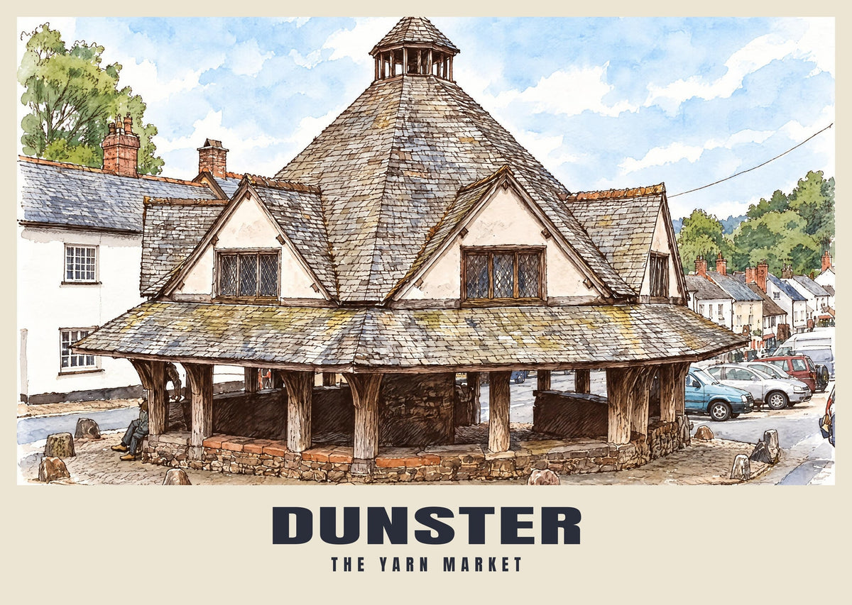 The Yarn Market, Dunster poster in the Ink & Wash style