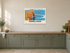 Durdle Door Poster at A1, in a white frame, in a kitchen
