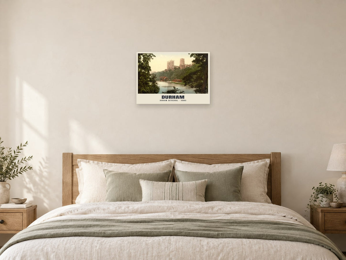 Durham Cathedral, 1890s Heritage Print at A2, as a poster, above a bed