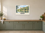 Durham Cathedral Poster at A1, in a white frame, in a kitchen