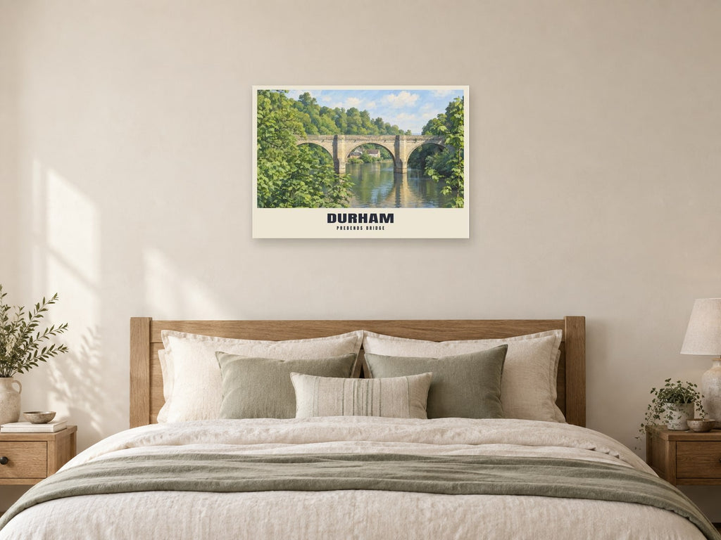 Prebends Bridge, Durham Poster at A1, as a poster, above a bed