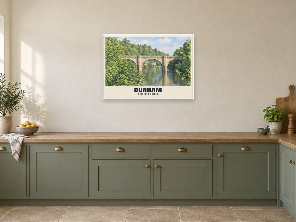 Prebends Bridge, Durham Poster at A1, in a white frame, in a kitchen