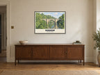 Prebends Bridge, Durham Poster at A1, in a black frame, above a sideboard
