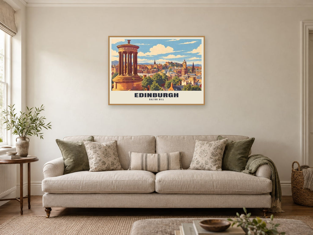 Calton Hill, Edinburgh Poster at A1, in an oak frame, in a sitting room