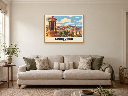 Calton Hill, Edinburgh Poster at A1, in an oak frame, in a sitting room