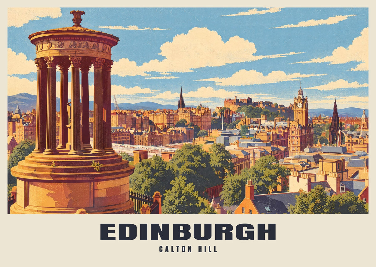 Calton Hill, Edinburgh poster in the Retro Railway style