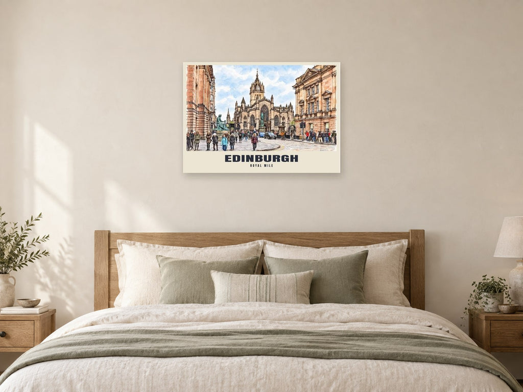 The Royal Mile, Edinburgh Poster at A1, as a poster, above a bed