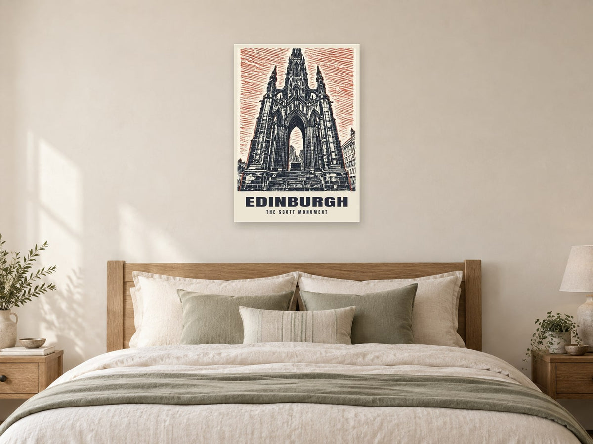The Scott Monument, Edinburgh Poster at A1, as a poster, above a bed