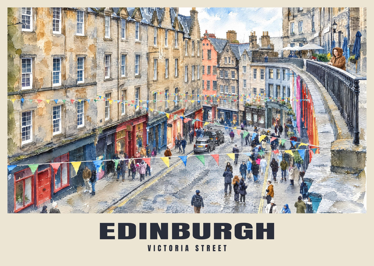 Victoria Street, Edinburgh poster in the English Watercolour style