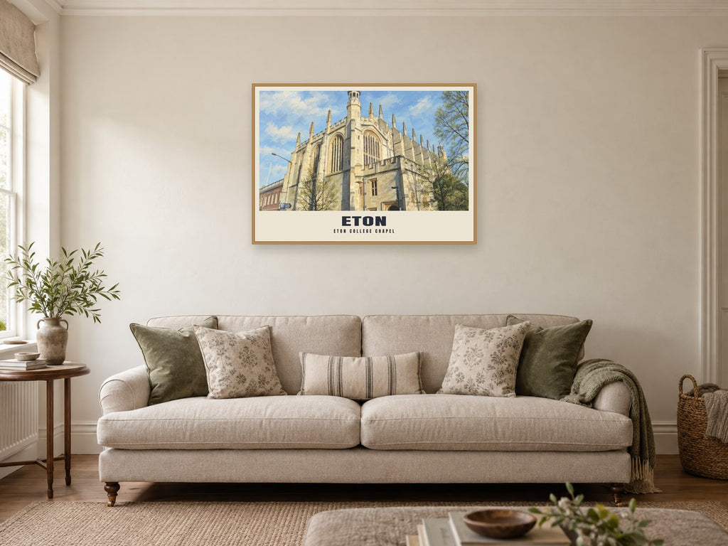 Eton College Chapel Poster at A1, in an oak frame, in a sitting room