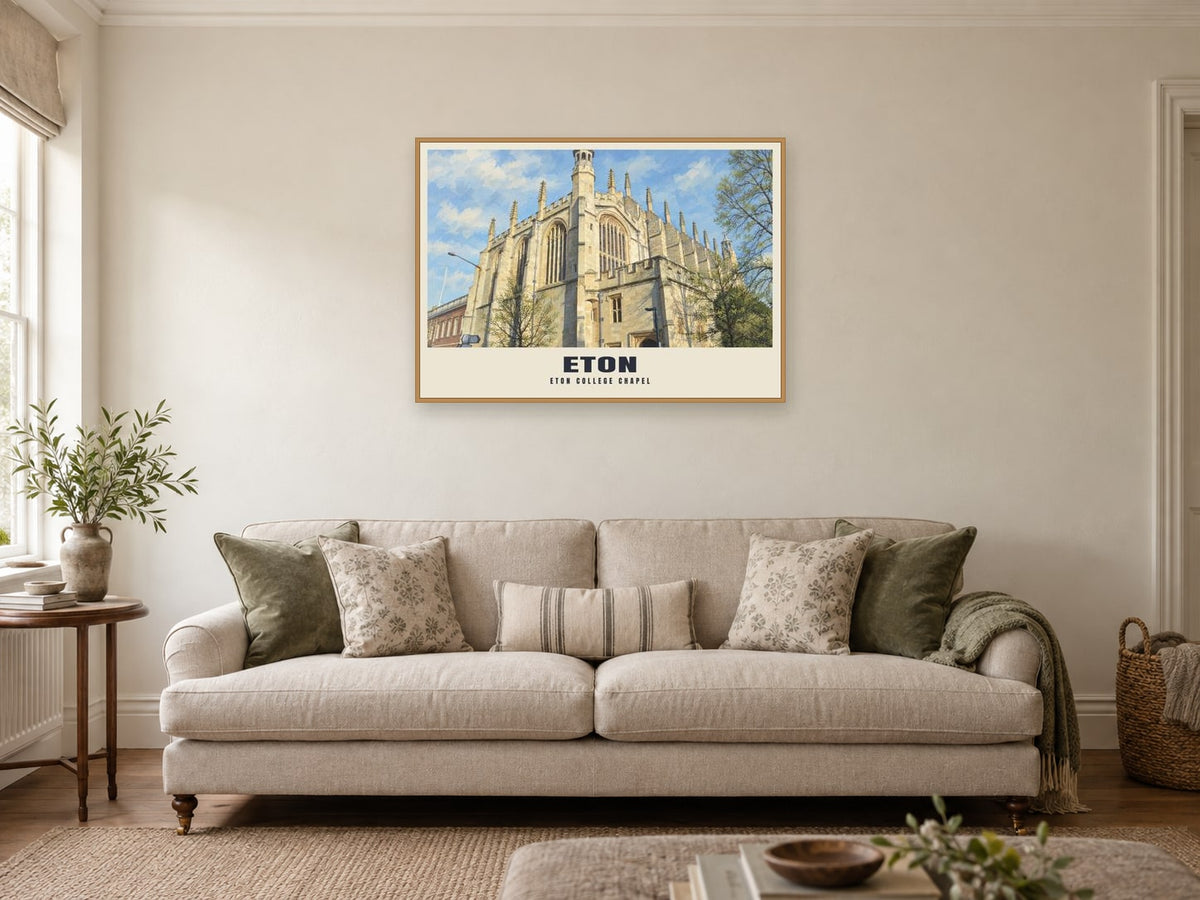 Eton College Chapel Poster at A1, in an oak frame, in a sitting room