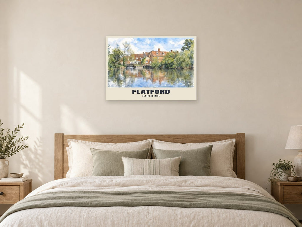 Flatford Mill Poster at A1, as a poster, above a bed