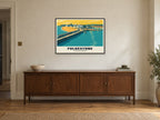 Folkestone harbour Poster at A1, in a black frame, above a sideboard