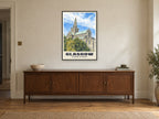 Glasgow Cathedral Poster at A1, in a black frame, above a sideboard