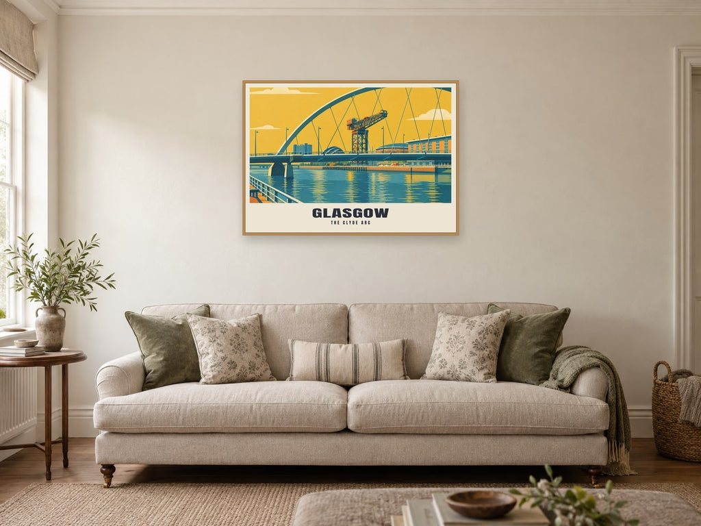 The Clyde Arc, Glasgow Poster at A1, in an oak frame, in a sitting room