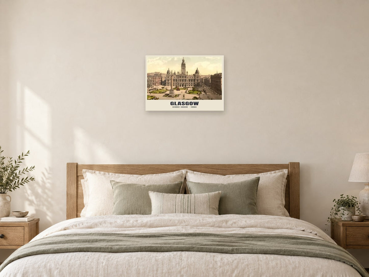 George Square, Glasgow Poster at A2, as a poster, above a bed