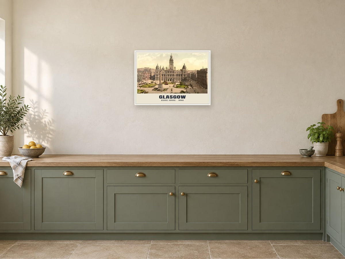 George Square, Glasgow Poster at A2, in a white frame, in a kitchen