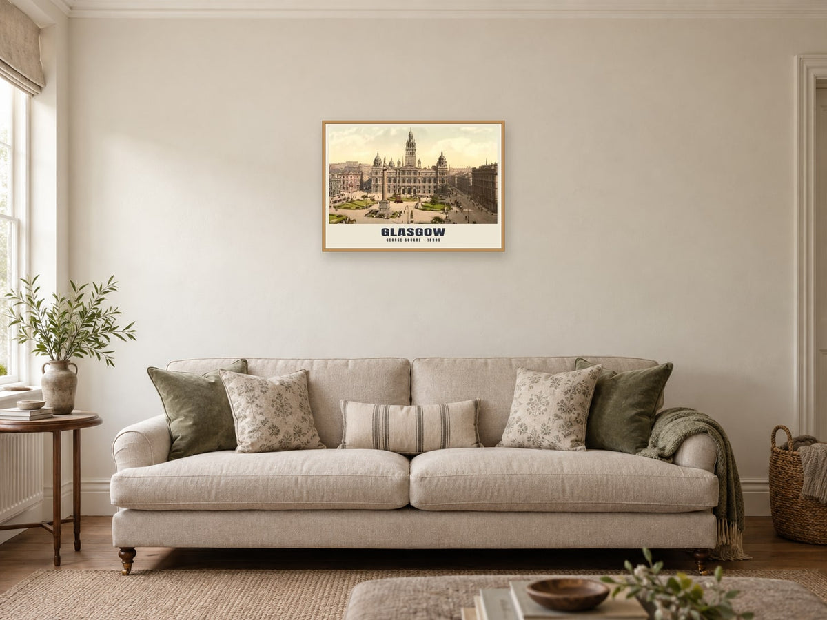 George Square, Glasgow Poster at A2, in an oak frame, in a sitting room