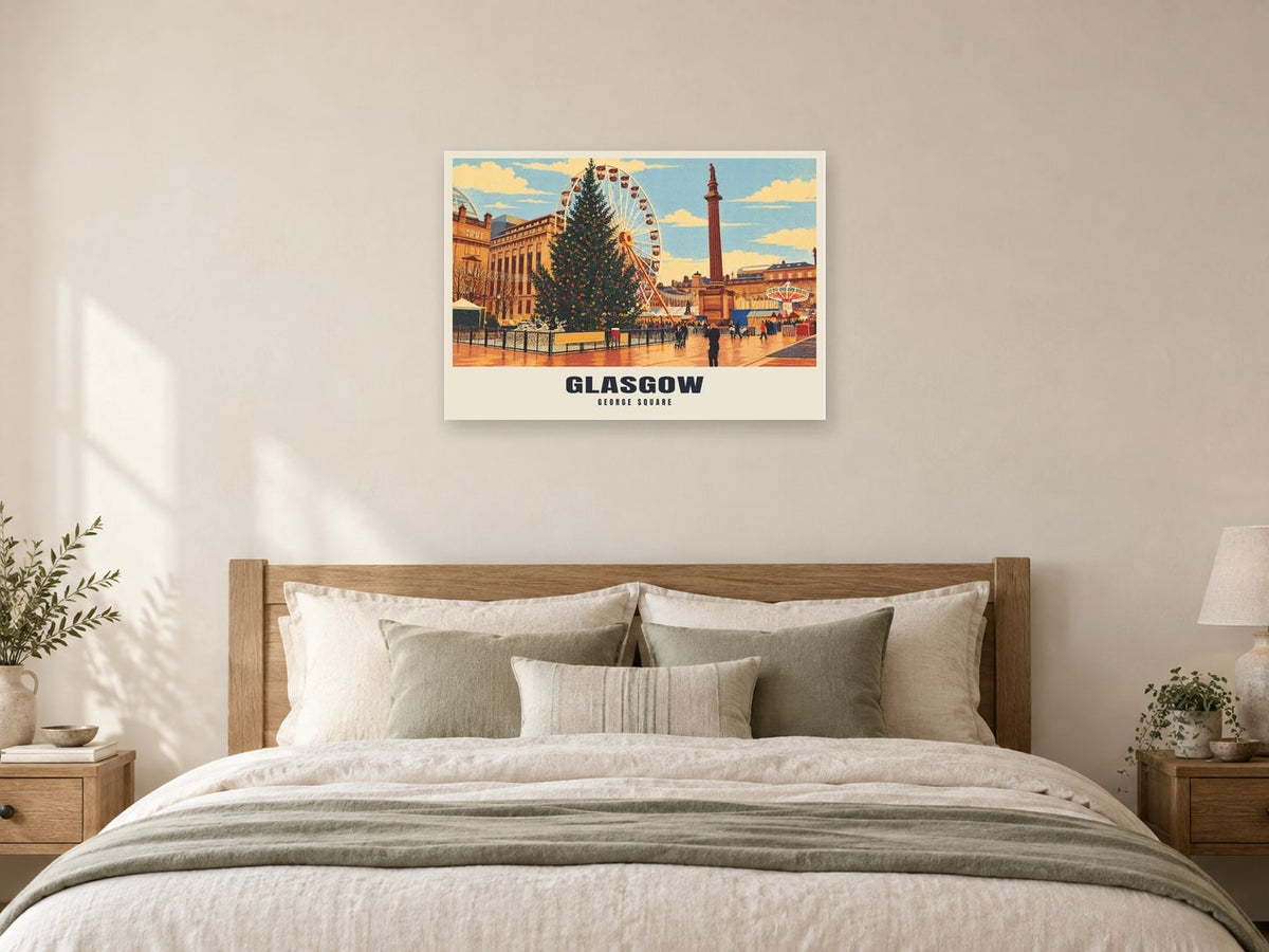 George Square, Glasgow Poster at A1, as a poster, above a bed