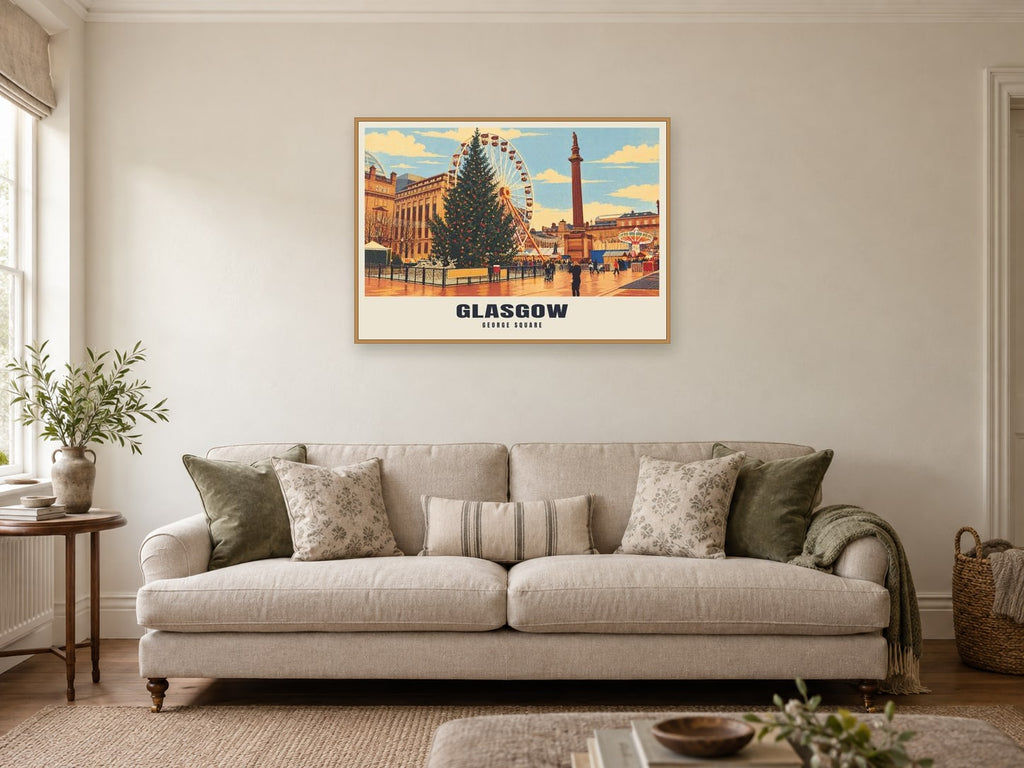 George Square, Glasgow Poster at A1, in an oak frame, in a sitting room