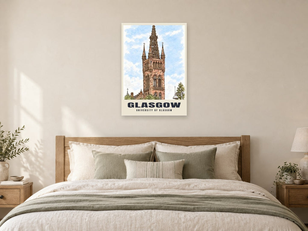 University of Glasgow Poster at A1, as a poster, above a bed