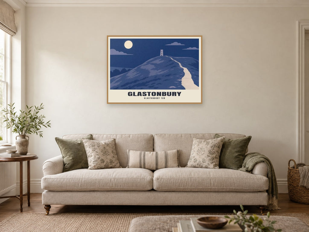 Glastonbury Tor Poster at A1, in an oak frame, in a sitting room