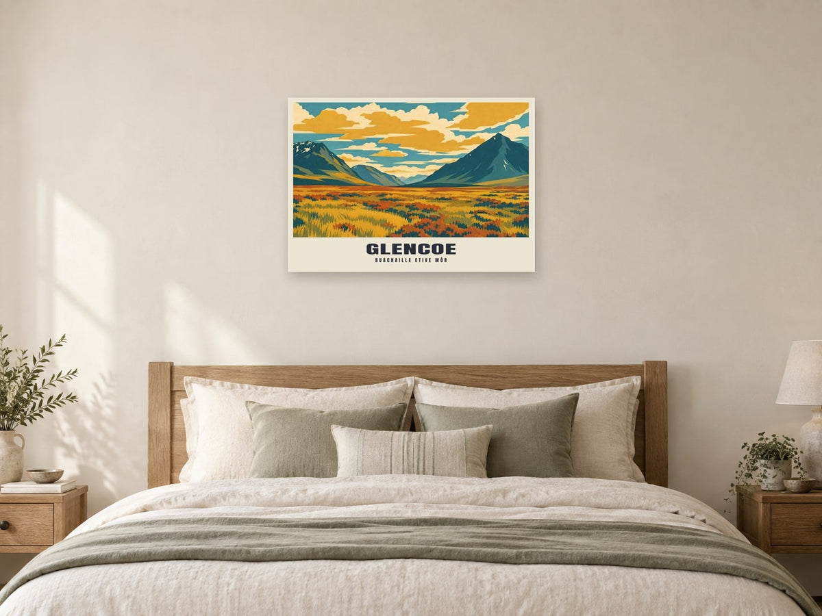 Buachaille Etive Mòr, Glencoe Poster at A1, as a poster, above a bed