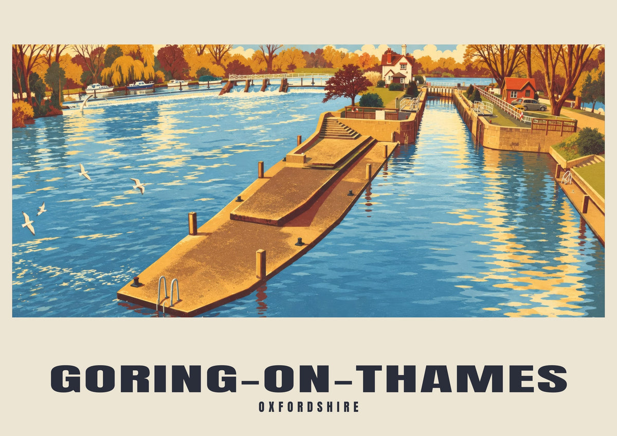 Goring Lock, Goring-on-Thames vintage-style poster