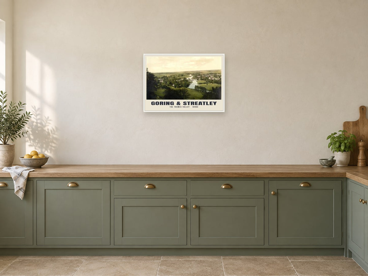 Goring and Streatley, 1890s Heritage Print at A2, in a white frame, in a kitchen