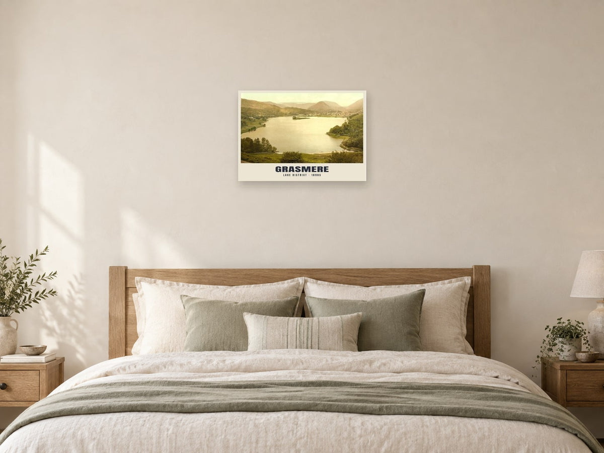 Grasmere, 1890s Heritage Print at A2, as a poster, above a bed