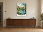 Hampstead Poster — Hampstead Heath at A1, in a black frame, above a sideboard