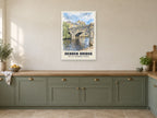 The Old Packhorse Bridge, Hebden Bridge Poster at A1, in a white frame, in a kitchen
